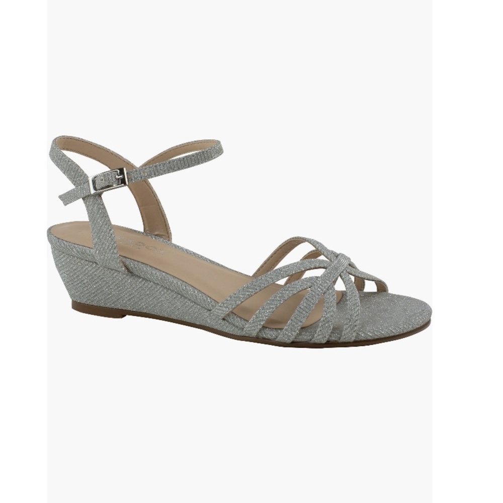 Paradox London Pink Winslow Glitter Wedge Sandal Silver Fabric Women’s Size 9.5